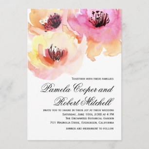 Invitation Peach et rose aquarelle Mariage floral