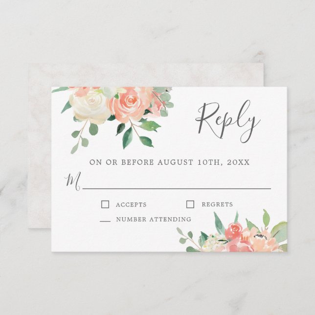 Invitation Peach et rose aquarelle Mariage floral RSVP (Devant / Derrière)