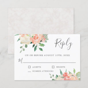 Invitation Peach et rose aquarelle Mariage floral RSVP
