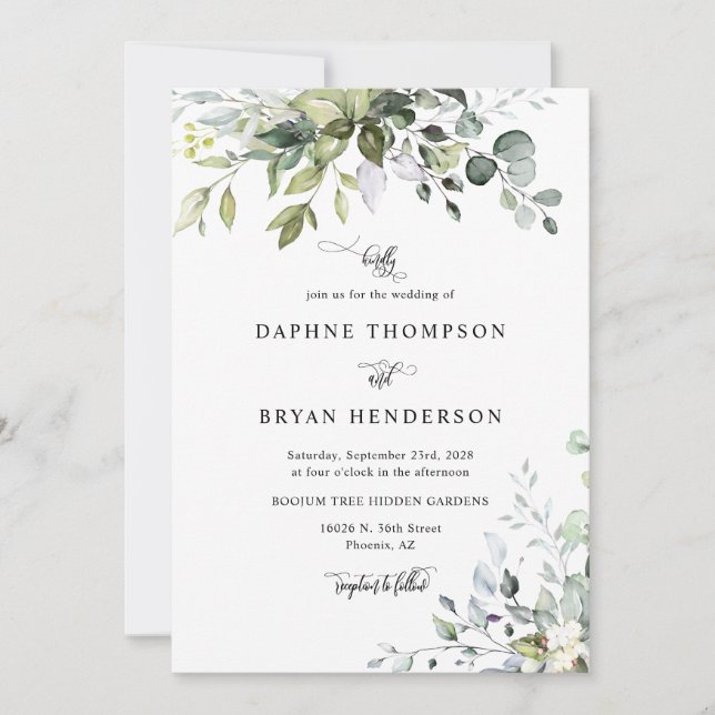 Invitation Peach Eucalyptus Feuille Mariage QR Code Photo (Devant)