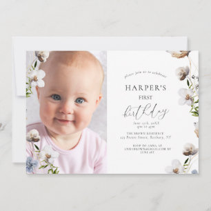 Invitation Peach Fleur sauvage Calligraphie Anniversaire