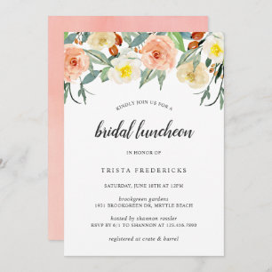 Invitation Peach Floral Aquarelle Élégante nuptiale déjeuner