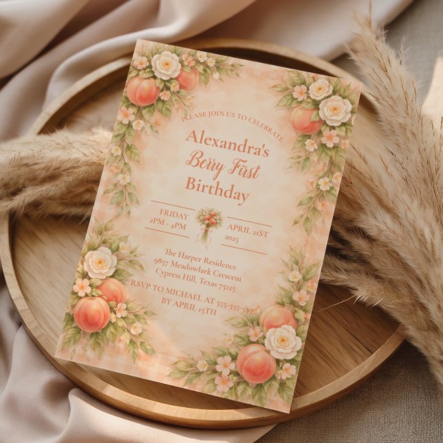 Invitation Peach Floral Garden First Birthday 1st Birthday (Créateur téléchargé)