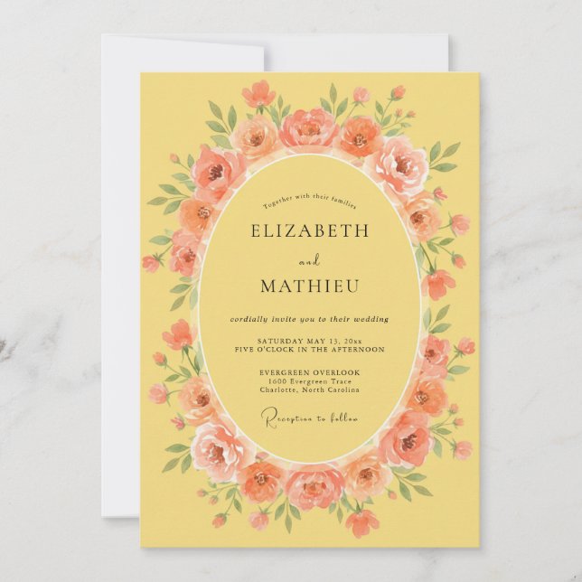 Invitation Peach Floral Meadow Wedding (Devant)