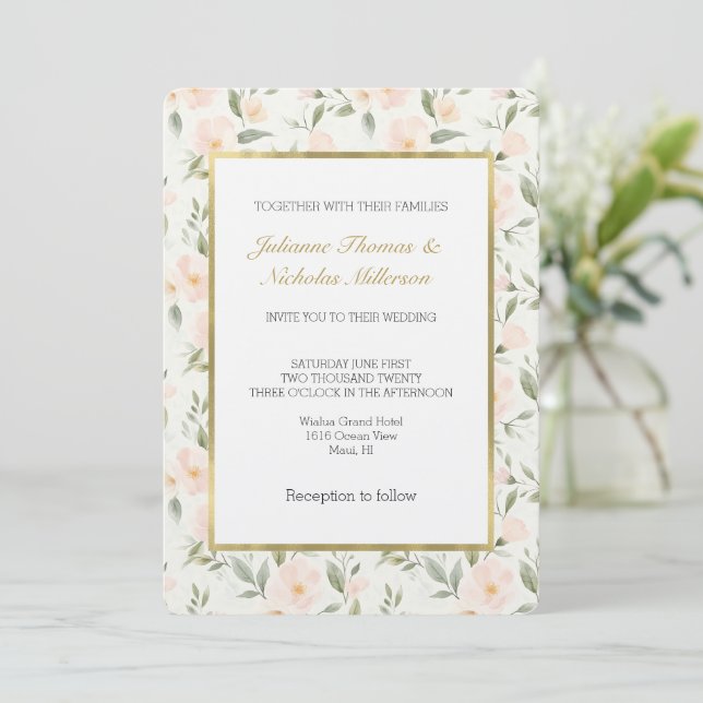 Invitation Peach Floral Wedding (Debout devant)