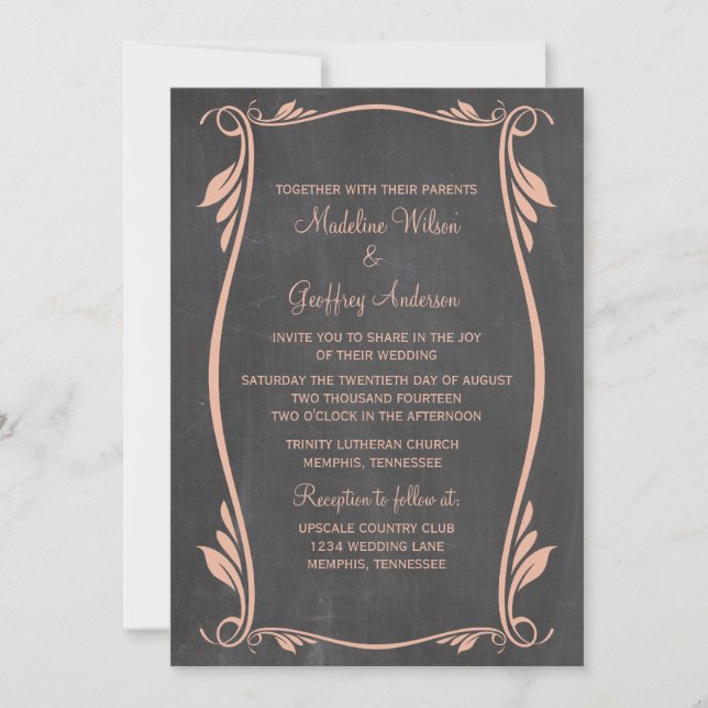 Invitation Peach Flourish Chalkboard Mariage Invite (Devant)