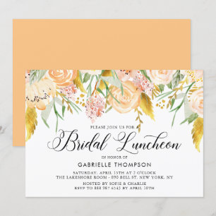 Invitation Peach Flowers Gold Feuille Bridal Luncheon