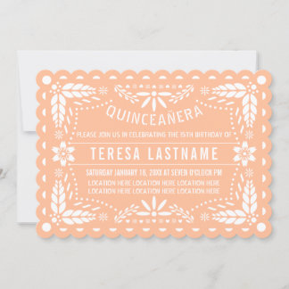 Invitation Peach fuzz and white papado picado Quinceañera