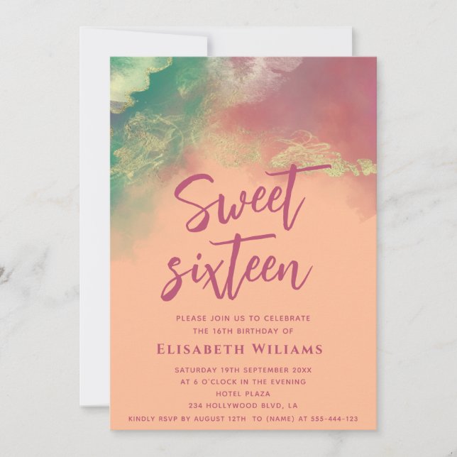 Invitation Peach fuzz aquarelle encre or typographie moderne (Devant)
