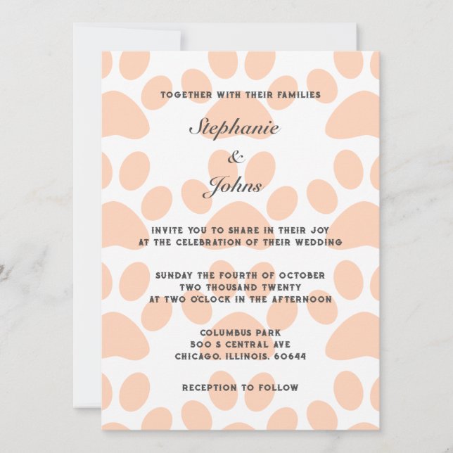 Invitation Peach Fuzz Empreintes de pattes Motif mignon Maria (Devant)