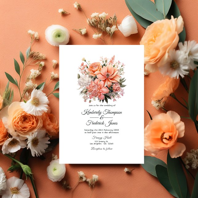 Invitation Peach Fuzz Floral Mariage (Peach Fuzz Wedding)