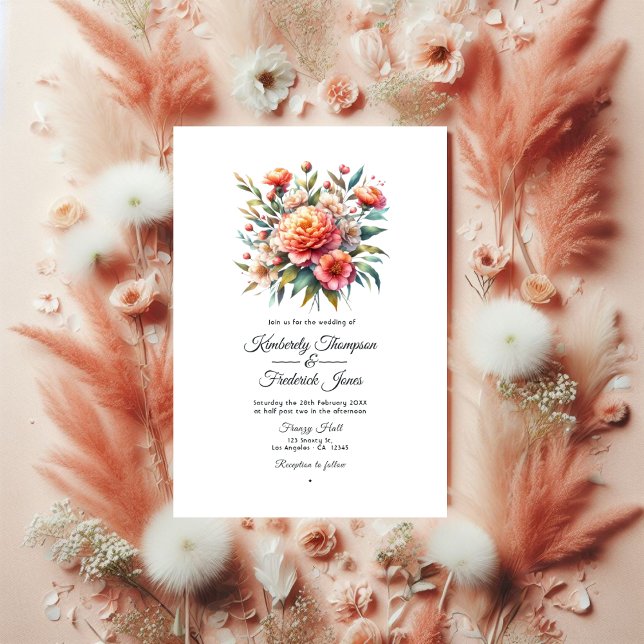 Invitation Peach Fuzz Floral Mariage (Créateur téléchargé)