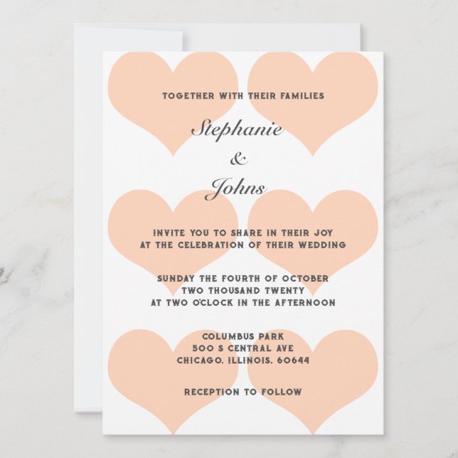 Invitation Peach Fuzz Heart Motif Élégant Mariage romantique (Devant)