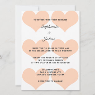 Invitation Peach Fuzz Heart Motif Élégant Mariage romantique
