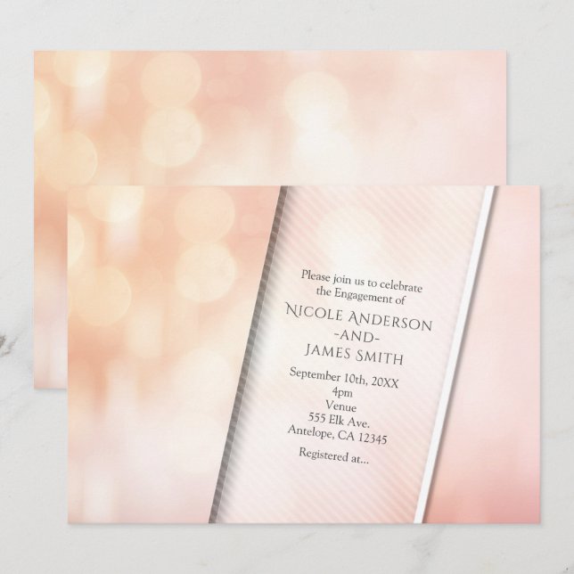 Invitation Peach Glow Elegant Bokeh Lights (Devant / Derrière)