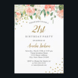 Invitation Peach Gold Aquarelle Floral 21e fête d'anniversair<br><div class="desc">Plus joli fleurs Invitations d'anniversaire dans le Little Bayleigh Store!</div>