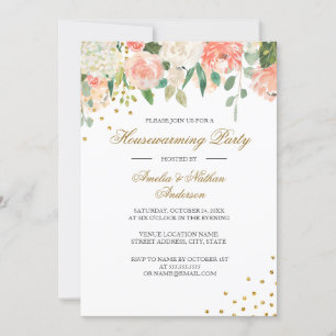 Invitation Peach Gold Aquarelle Florale Ménage