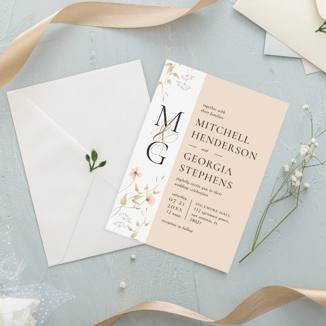 Invitation Peach & Gold Delicate Aquarelle Mariage (Créateur téléchargé)