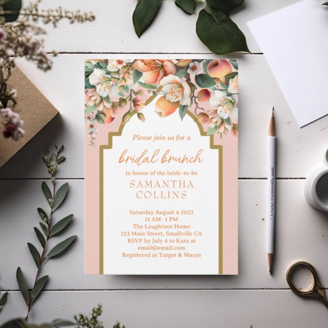 Invitation Peach Gold Floral Bridal Brunch (Créateur téléchargé)
