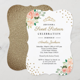 Invitation Peach Gold Floral Confetti pour un Swee