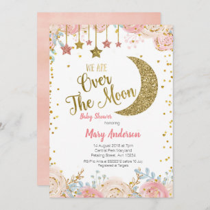 Invitation Peach Gold Moon Baby shower rose pour fille