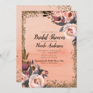 Invitation Peach & Gold Parties scintillant Floral Fête des m