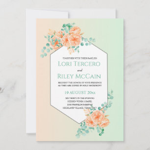 Invitation Peach Green Aquarelle Eucalyptus Mariage
