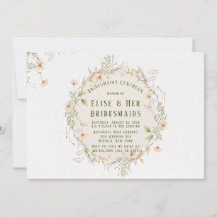 Invitation Peach Green Fleurs sauvages Wreath Bridesmaids Déj