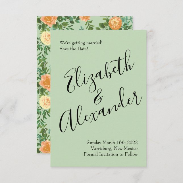Invitation Peach Green Mariage Spring Pastel (Devant / Derrière)