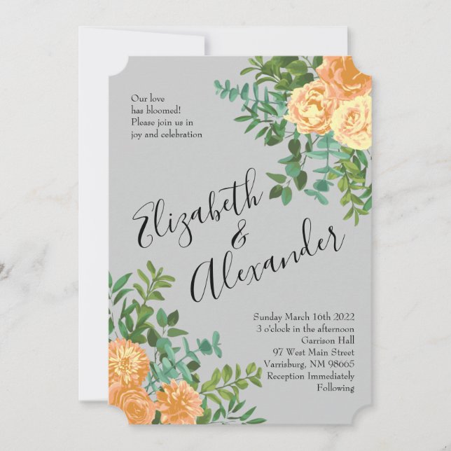 Invitation Peach Grey Mariage Spring Floral (Devant)