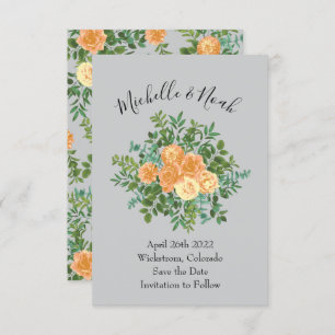 Invitation Peach Grey Mariage Spring Floral