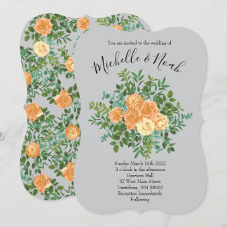 Invitation Peach Grey Mariage Spring Floral