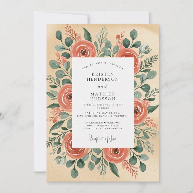 Invitation Peach Illustrative Rustic Wedding (Devant)