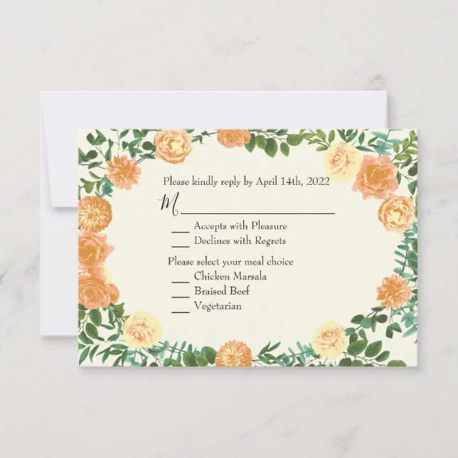 Invitation Peach Ivory Mariage Rose Vintage (Devant)