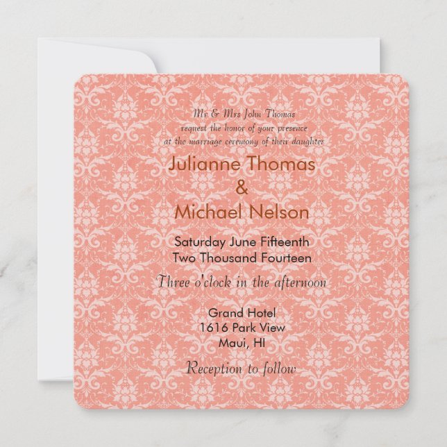 Invitation Peach Mariage damassé (Devant)