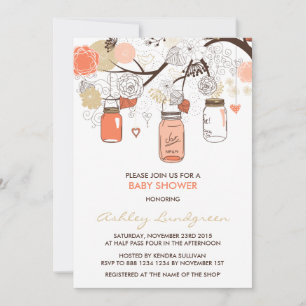 Invitation Peach Mason Jars Baby shower de printemps Invitati
