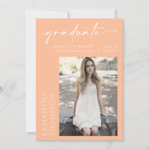 Invitation Peach Minimal Script Two Photo Graduation Party