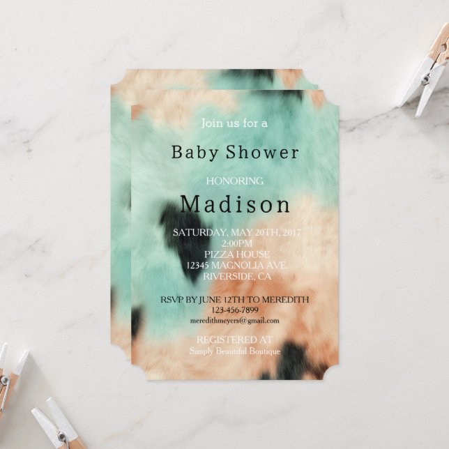 Invitation Peach Mint Cream Southwest Cowgirl Cuir de vache (Devant/Arrière en situation)