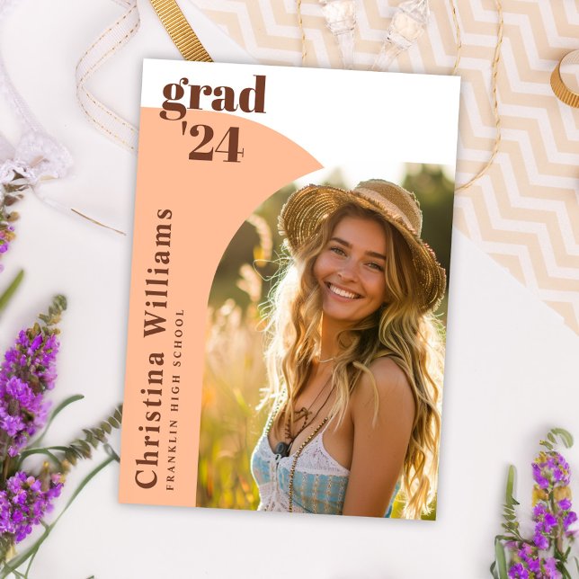 Invitation Peach Modern Elegant Arch Photo Graduation Party (Peach Modern Elegant Arch Photo Graduation Party Invitation)