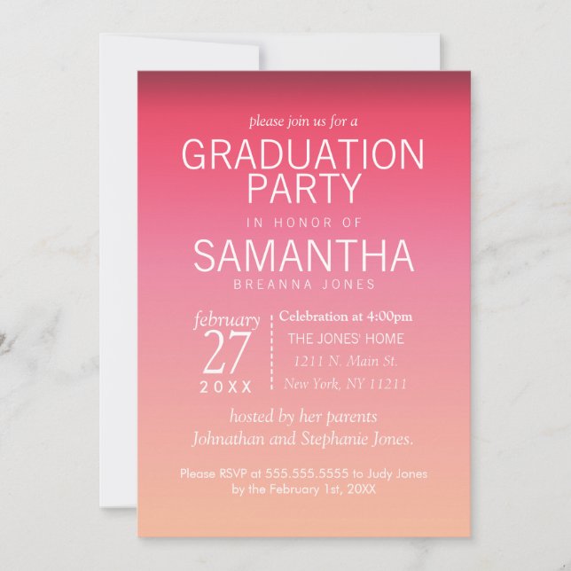 Invitation Peach moderne Summer Gradient Graduation Party (Devant)