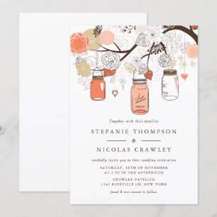 Invitation Peach Orange Hanging Mason Jars Mariage