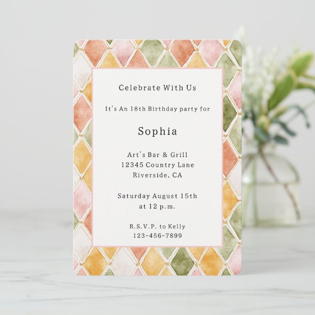 Invitation Peach Orange Vert Jaune Blush Rose Anniversaire   (Debout devant)