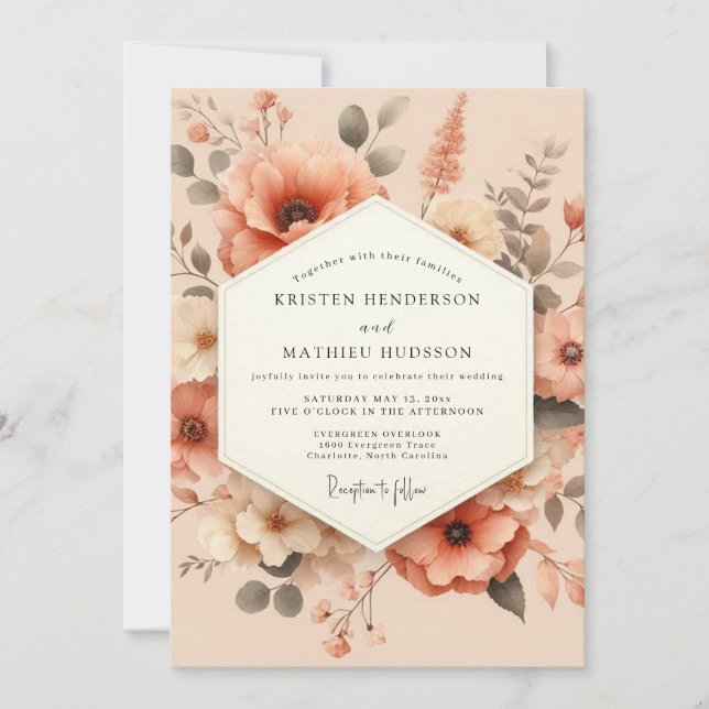 Invitation Peach Painterly Poppy Wedding (Devant)
