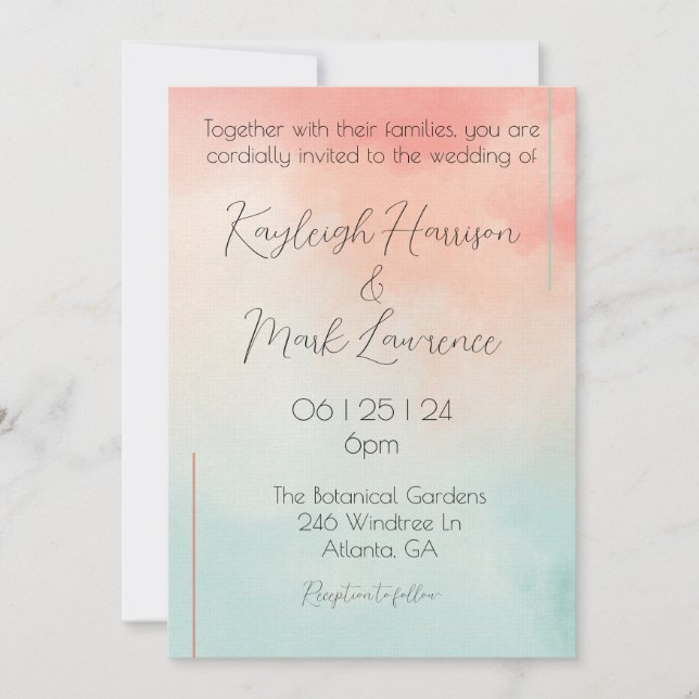 Invitation Peach Pastel Minimaliste Mariage romantique (Devant)