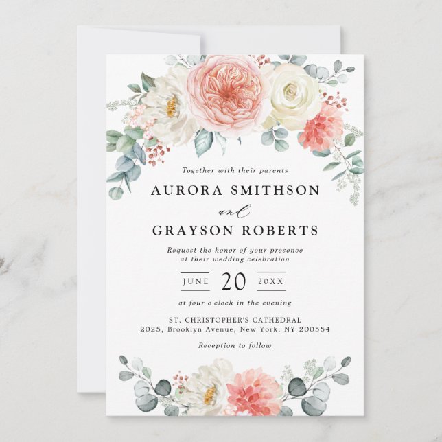 Invitation Peach Pastel Peach Pink FlorMariage (Devant)