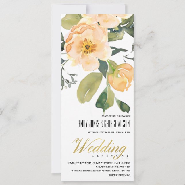 INVITATION PEACH PEONY DOUX FLORAL BUNCH MARIAGE DE COULEUR D (Devant)