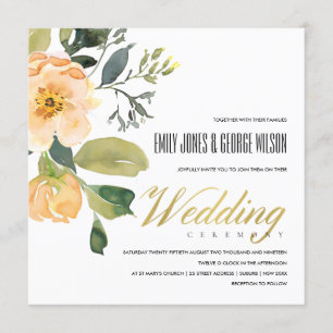 INVITATION PEACH PEONY DOUX FLORAL BUNCH MARIAGE DE COULEUR D