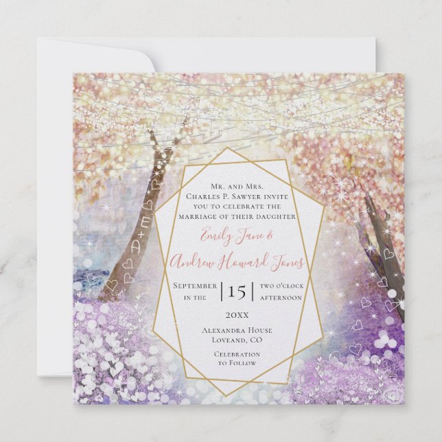 Invitation Peach Pink Coral Purple and Blue Fairytale Mariage (Devant)