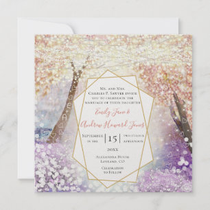 Invitation Peach Pink Coral Purple and Blue Fairytale Mariage