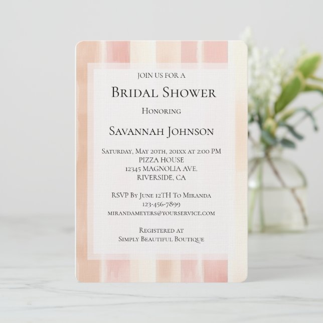 Invitation Peach Pink Cream Stripes Bridal Shower (Debout devant)